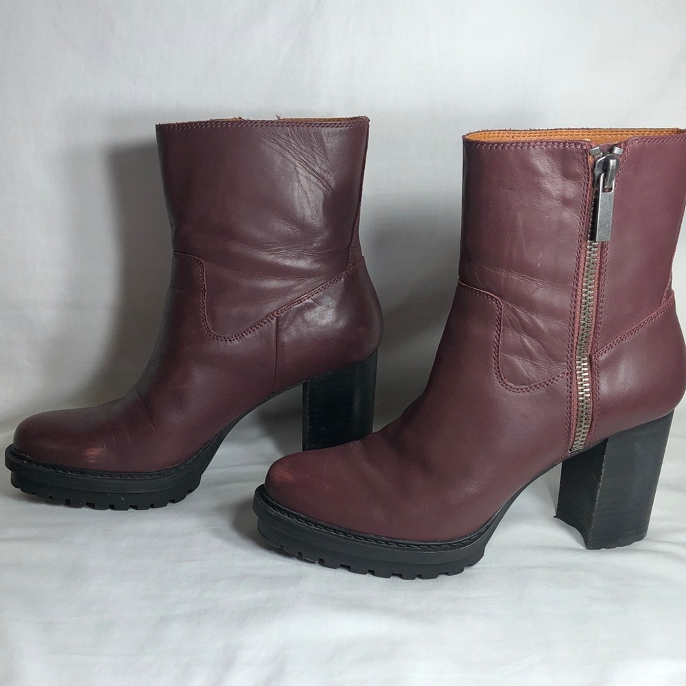 Lucky Brand Women's Wine Leather Block Heel Ankle Bajax Boots, Size 8 1/2M - Picture 4 of 11
